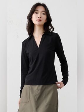 Banana Republic Factory Black Womens Fitted Soft Stretch Polo - Large - NWT